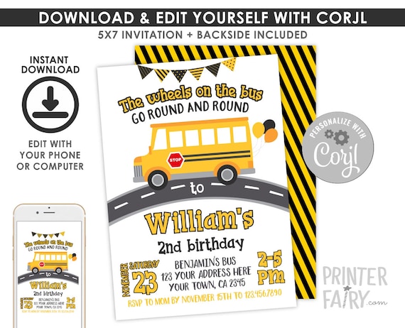 Wheels On The Bus Invitation Editable School Bus Invitation Yellow Bus Invitation Digital Instant Download By Printer Fairy Catch My Party Wheels On The Bus Invitation Editable School Bus Invitation Yellow Bus Invitation Digital Instant Download By Printer Fairy Catch My Party