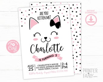 EDITABLE Kitty Cat Birthday Invitation, Pet Adoption Birthday Party, Cat Party, Any Age, EDIT YOURSELF Digital Invite