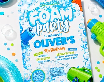 Foam Party Birthday Invitation Template, Bubble Party Invite, Editable Instant Download