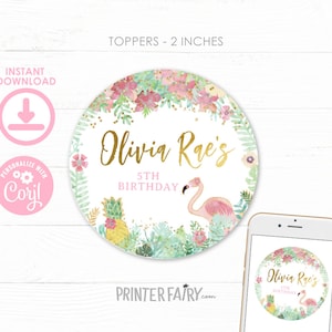 Flamingo Toppers , EDITABLE, Flamingle Birthday Party, Tropical Birthday Decorations, Flamingle Printable Stickers, INSTANT DOWNLOAD