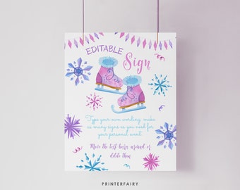Ice Skating Birthday Sign, Editable Winter Wonderland Birthday Sign, Snowflake Birthday Party Decoration, Printable, Instant Download