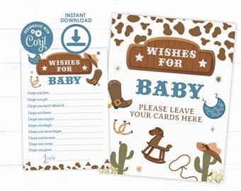 Cowboy Baby Shower Wishes for Baby, Editable, Rodeo Baby Sprinkle Games, Little Cowboy Baby Shower Party, Wild West Rodeo Ranch Baby Shower