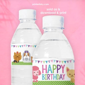 Puppy Water Bottle Labels, Pet Adoption Birthday Party, Puppy Birthday, Printable Labels, Instant Download