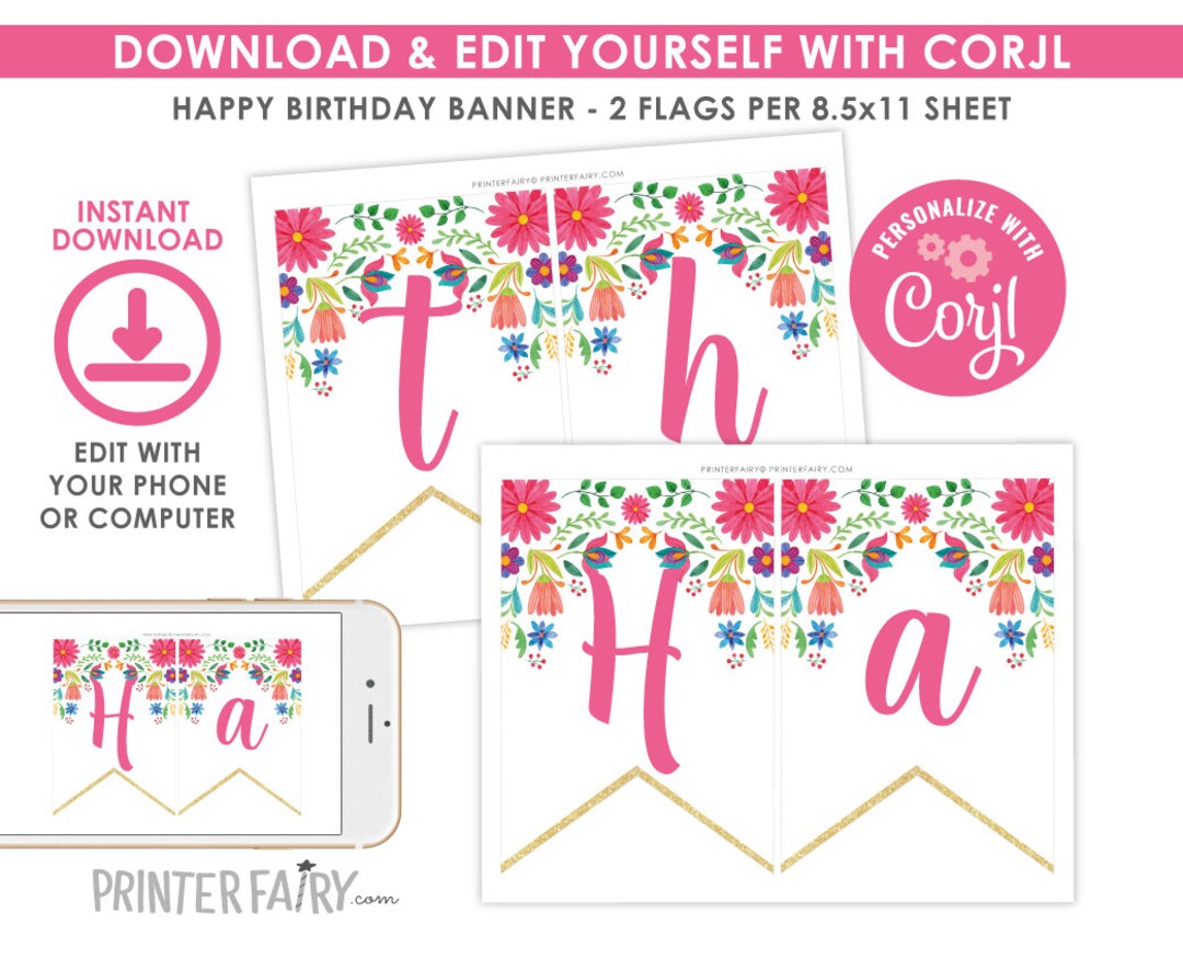 Fiesta Banner, EDITABLE, Cinco De Mayo, Fiesta Decorations, Bunting ...
