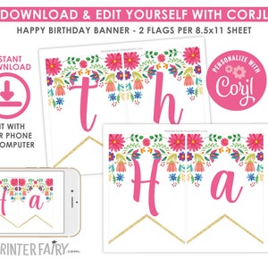 Fiesta Banner, EDITABLE, Cinco de Mayo, Fiesta Decorations, Bunting Banner, EDIT YOURSELF, Printable Banner, Instant Download