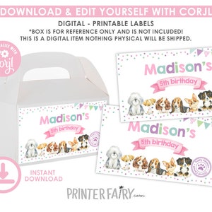 Puppy Adoption Party Box Labels, Dog Birthday Party, Pet Adoption Party , Paw-ty Birthday, Pawty Birthday Decorations, INSTANT DOWNLOAD image 1