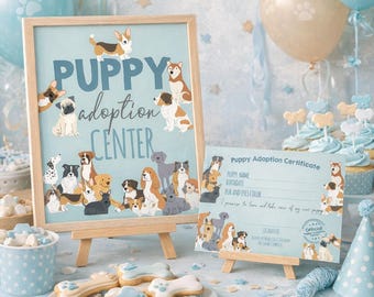 Puppy Adoption Certificate and Sign, Dog Party Decor (Instant Download)