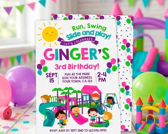 Playground Birthday Party Invitatiom Editable Template, Instant Download
