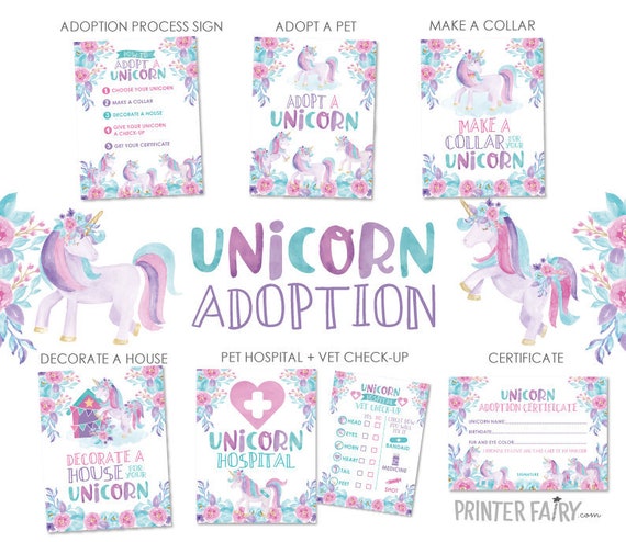 Lashicorn Dinosaur Animal Adoption Certificate 30pk 4x6 Template St￭ Animal Exotic Birthday Party Zoo Horse Cow Dragon Adopt Kids Favor Theme Jun