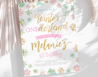 EDITABLE Snowflake Birthday Invitation, Winter ONEderland Birthday Party, Winter Party, First Birthday EDIT YOURSELF Digital Invite