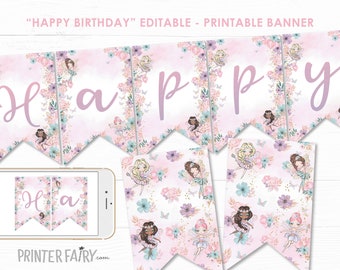 Fairy Ballerina Banner, EDITABLE, Ballerina Birthday Decorations, Fairy Banner, Ballerina Printable Banner, Fairy Decor, INSTANT DOWNLOAD