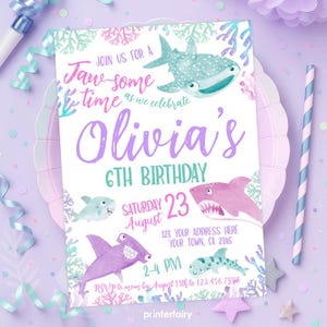Shark Girl Birthday Invitation, EDITABLE, Under the sea Invitation, Fintastic Invitation, Jawsome Birthday Invitation, INSTANT DOWNLOAD