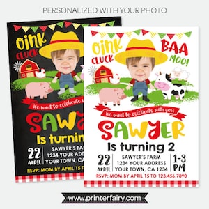Farm Birthday Invitation with Picture, Barnyard Birthday Invitation, Farm Animals Invitation, Personalized Digital Invitation, 2 options