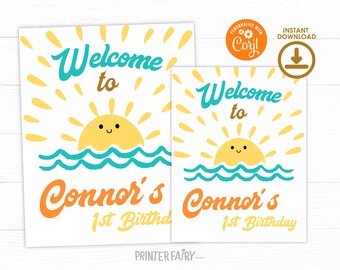 Here Comes the Sun Birthday Party Welcome Sign, Editable Template, Birthday Boho Sunshine Party, Birthday Party Sign, Printable, Download