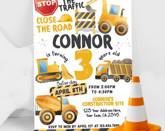 Construction Theme Birthday Invite: Editable Dump Truck Party, Under Construction Celebration, Instant Download. Corjl Template Invitation