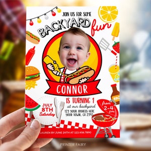 BBQ Birthday Party Invitation with Photo, Editable bbq Invite, Backyard Birthday Party Printable Invitation, Download File, Place Your Face