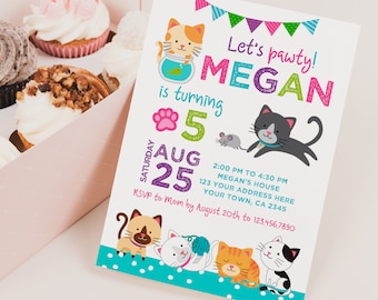 Kitty Cat Invitation, EDITABLE, Kitten Invitation, Cat Birthday, Pawty Invitation, Pet Adoption Party, INSTANT DOWNLOAD