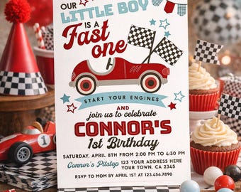 Race Car First Birthday Invitation, Fast One Editable Template (Digital Download)