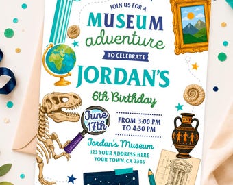 Museum Birthday Party Invitation Editable Template, Instant Download