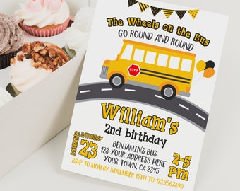 Wheels on the Bus Invitation, EDITABLE, School Bus Invitation, Yellow Bus Invitation, DIGITAL, Instant Download