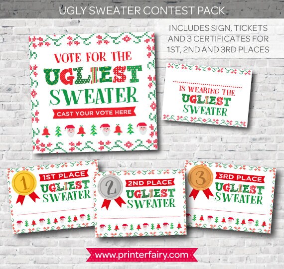 ugly sweater contest printables holiday party christmas birthday party vote for the ugliest sweater instant download ugly sweater certificate