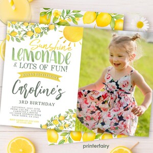 Lemon Birthday Invitation, Editable, Citrus Invitation, Lemonade Birthday Party, Sunshine Birthday Invitation, Instant Download