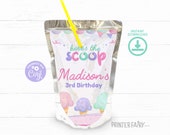Ice Cream Birthday Drink Pouch Label, EDITABLE, Ice Cream Party, Summer Birthday, Ice Cream Birthday, Ice Cream Invite, Birthday Drink Label Il_170x135