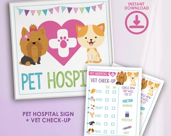 Pet Adoption Party, Puppies and Kitties Pet Hospital Sign and Vet Check-Up, Puppy Party, Digital files, 2 Designs Included, Instant Download