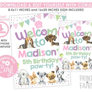 Puppy Welcome Sign, Dog Birthday Party Decorations, Pet Adoption Party, Paw-ty Birthday, Puppy Party Decorations, Dog Sign, INSTANT DOWNLOAD
