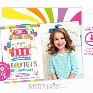 Candy Shop Invitation With Photo, EDITABLE, Candy Shop Birthday Party ...