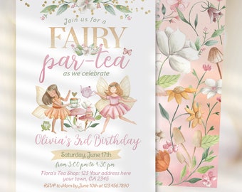 Editable Fairytale Partea Birthday Invitation, Whimsical Fall Birthday Invite, Autumn Garden Fairy Tea Party Floral for Girls, Magical Party