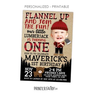 Lumberjack Birthday Invitation With Photo, Lumberjack Party, Forest Birthday Invitation ...