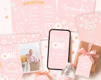 Daisy 1st Birthday Party Kit Instant Download | Editable Templates | Invitation Sign Tags and more