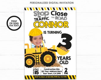 Dump Truck Invitation with Photo, Construction Birthday Invitation, Personalized Digital Invitation, Truck Birthday Invitation