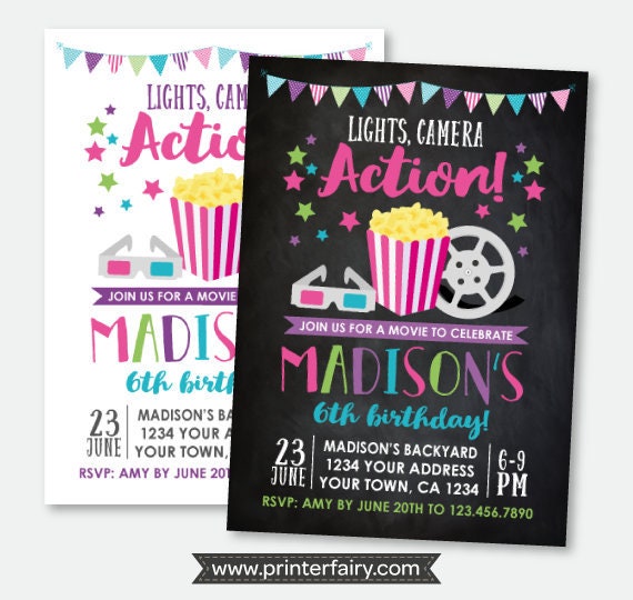 movie birthday invitation movie night party invitation sleepover