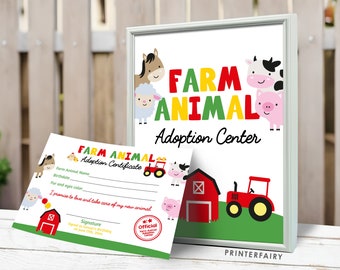 Bauernhof Tier Adoption Set, Schild & Urkunde (Digitaler Download)