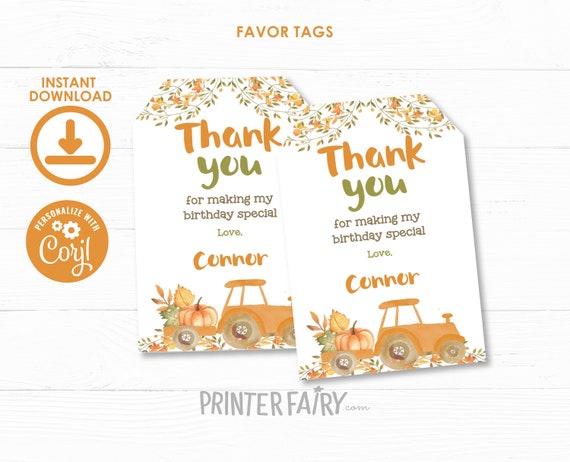 Pumpkin Patch Favor Tags, EDITABLE, Thanksgiving Thank You Tags, Little Pumpkin Birthday, Thanksgiving Gift Tags, Instant Download Il_570xn
