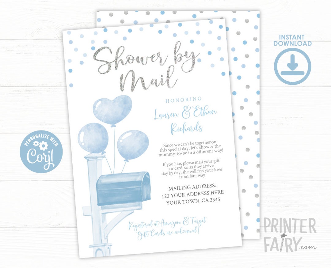 Baby Shower by Mail Invitation, EDITABLE, Floral Baby Shower, Virtual
