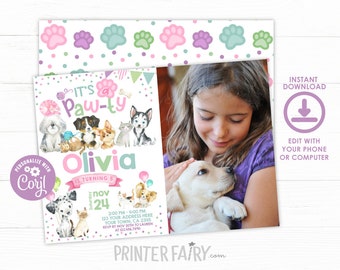 Puppies & Kitties Birthday Invitation, Pawty Invitation, Pet Adoption Party Invitation, Pawty Invites, INSTANT DOWNLOAD