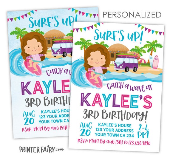 Beach Invitation, Surf Invitation, Tropical Birthday Invitation, Summer Birthday Party, Beach Birthday Party, Digital, 2 Options Il_570xn