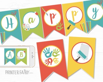 Paint Party Happy Birthday Banner, EDITABLE, Art Birthday Party Invitation, Art Party Invitation, Paint Party Invites, Painting Party