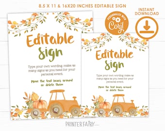 Pumpkin Patch Editable Sign, Thanksgiving Sign, Little Pumpkin Birthday Decorations, Thanksgiving Printable Decorations, Instant Download