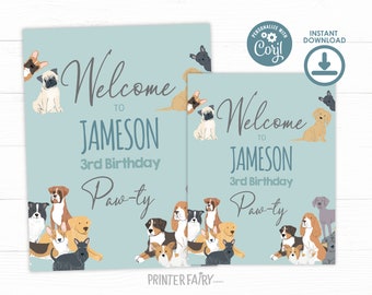 Puppy Adoption Birthday Welcome Sign, It's a Paw-ty! Pet Adoption Party, Dog Party Welcome sign, Editable Puppy Dog Birthday Sign,Lets Pawty