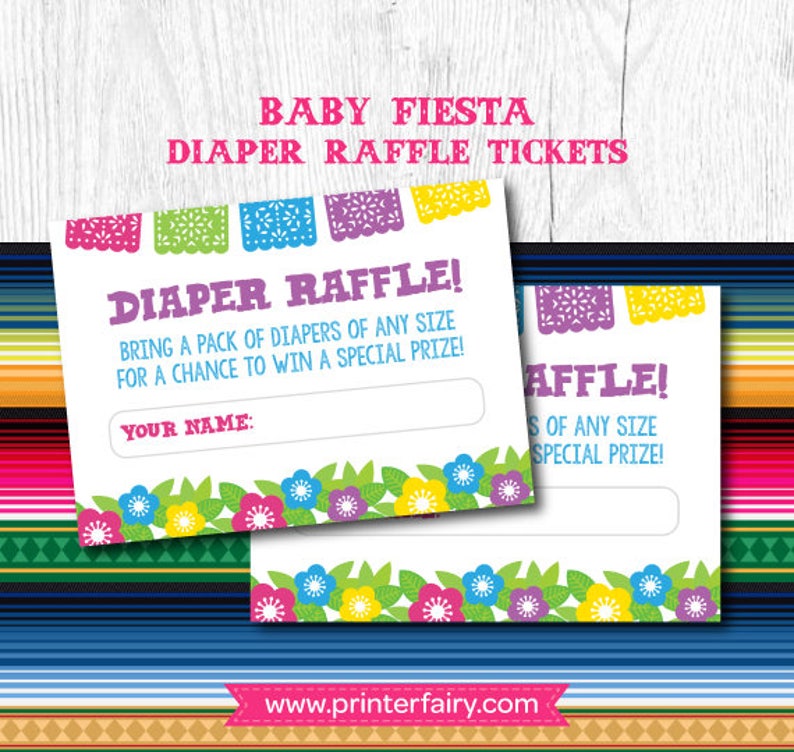 Fiesta Diaper Raffle Ticket, Diaper Raffle ticket printable, Diaper Raffle Cards, Diaper Raffle Sign, Instant Download image 1