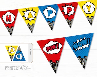 Superhero Birthday Party Banner, Editable, Little Superhero Party Decoration, Comics Party Birthday Banner, Super Heroes Printable Banner