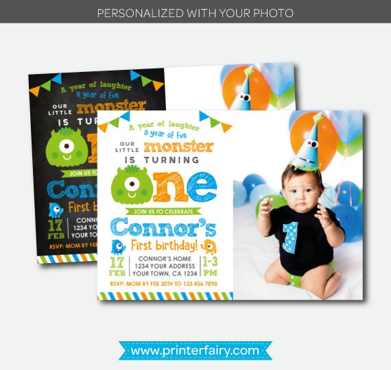 Little Monster Invitation With Photo Monster Birthday Party Little