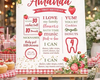 Mijlpaalbord eerste verjaardag aardbei, bord fruitfeest (directe download)