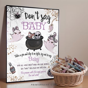 Don&#39;t Say Baby Little Boo Baby Shower Sign Halloween Baby Brewing Activities Baby Shower Game Spooky Baby Sprinkle Digital Instant Download
