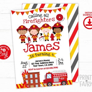 Firefighter Invitation, EDITABLE Fire Fighter Birthday Party, Fireman ...