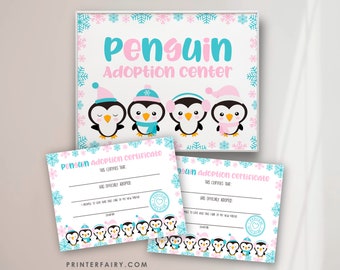 Penguin Birthday Party, Penguin Adoption Center, Winter Birthday Party, INSTANT DOWNLOAD, Digital Files